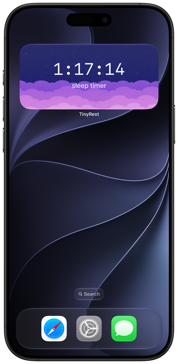 Tiny Rest sleep timer widget on the iPhone Home Screen